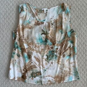 Escada Silk Butterfly Print Sleeveless Blouse Light Earth Tone US 14 Lightweight
